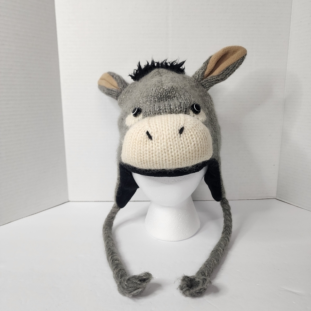 DeLux Vintage Kids Wool (80%) Blend Donkey Winter Hat with Ears and a Tail